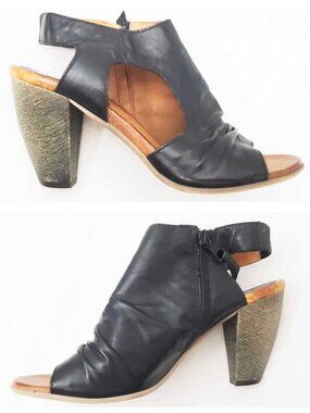 Miz Mooz Womens  Leather Peep-Toe Heeled Sandals  Mindy Black EU 40